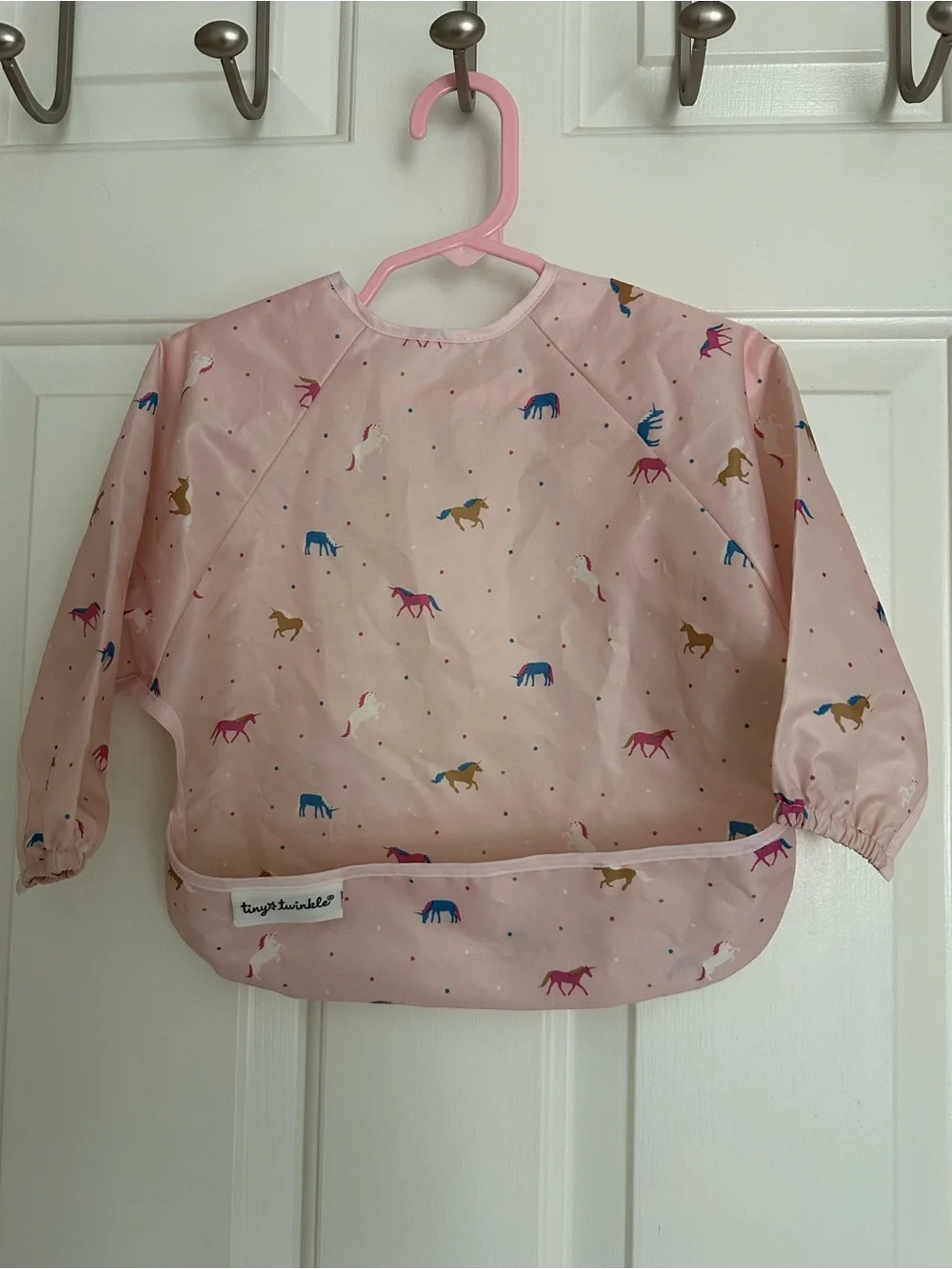 Tiny Twinkles Pink Unicorn Long-Sleeve Bib Smock for Kids